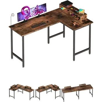 Компьютерный стол L-образной формы - игровой стол 58 дюймов, Реверсивный угловой письменный стол, Письменный стол для домашнего офиса с полкой-подставкой для монитора