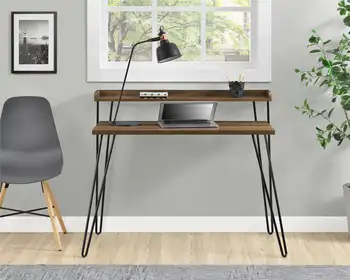 Компьютерный стол Mainstays Griffin в стиле ретро со стояком из ламинированной древесностружечной плиты орехового дерева Имеет забавный и уникальный вид