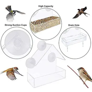 Конструкция птичьей клетки на присоске Кормушка для птиц Подвесной контейнер для корма для птиц