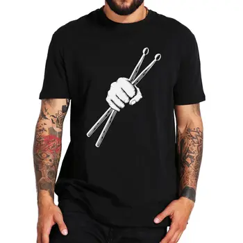Крутая футболка с логотипом Drumsticks, подарок любителям барабанной рок-музыки, графические футболки, Размер ЕС, 100% Хлопок, мягкие футболки унисекс с круглым вырезом.