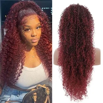 Кудрявые волосы в стиле афро, завязанные в хвост, шиньоны в виде завязок, натуральный синтетический накладной конский хвост для женщин, бордово-красный