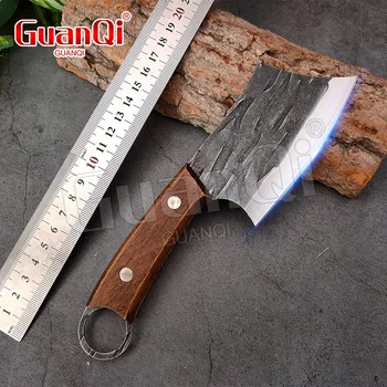 Кухонный нож ручной ковки 5Cr15 MoV Китайский Мясницкий нож для резки мяса, овощей, рыбы и фруктов, кухонные ножи с деревянной ручкой