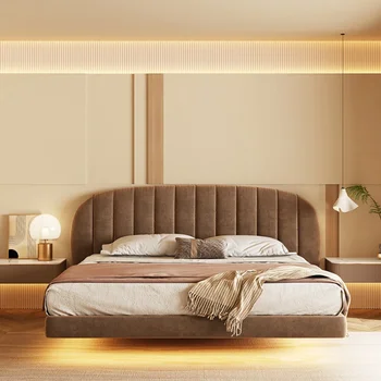 Легкая роскошная подвесная кровать, современная Простая тканевая кровать по технологии, Мягкая сумка для главной спальни, двуспальная кровать Quiet Cream Air Double