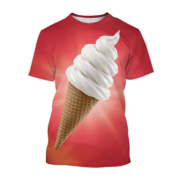 Летняя новинка Для женщин/мужчин, модная повседневная футболка унисекс с 3D принтом мороженого, Дышащая Мягкая и удобная футболка