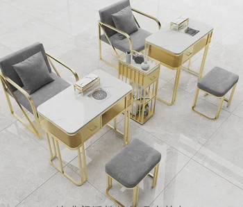 Маникюрный стол и набор стульев для одноместного, двухместного и трехместного использования, многофункциональный маникюрный стол, полный комплект из мрамора