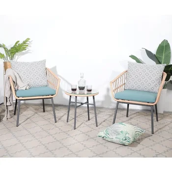 Мебель для патио из 3 предметов Уличные Плетеные стулья для сада и балкона Бесплатные комплекты уличных столов и стульев