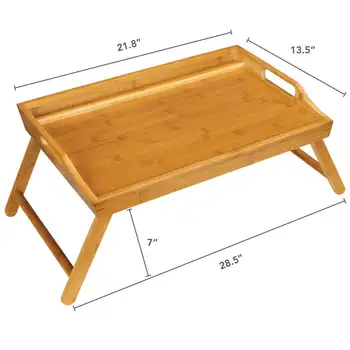 Медиа-поднос для кровати / Столик для завтрака с держателем телефона/ планшета - натуральный бамбук (подходит для планшета с диагональю до 12,9 дюйма / ноутбука с диагональю 17,3 дюйма) 1