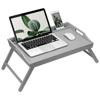 Медиа-поднос для кровати / Столик для завтрака с держателем телефона/ планшета - натуральный бамбук (подходит для планшета с диагональю до 12,9 дюйма / ноутбука с диагональю 17,3 дюйма) 5