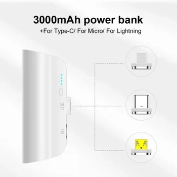 Мини портативный аккумулятор Power Bank с зажимом на задней панели для iPhone Samsung для Huawei Xiaomi, магнитное зарядное устройство PowerBank в капсуле емкостью 3000 мАч 3