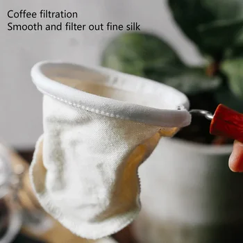 Многоразовый фильтр-мешок для кофе с деревянной ручкой, тонкий хлопковый бархатный фильтр, капельница, инструмент для корзины, устройство для фильтрации чая
