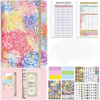 Многоцветные листы в переплете A6 с цветочным принтом, стильный универсальный блокнот на молнии, конверты для банковских карт, планировщик сбережений.
