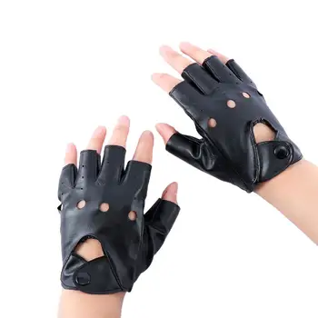 Модные горячие Черные женские перчатки из искусственной кожи для вождения на полпальца