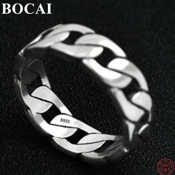 Модные кольца из стерлингового серебра BOCAI S925 2021, новая мода, простое плетение в стиле ретро, чистый Аргентум, популярные украшения для рук для женщин и мужчин 0