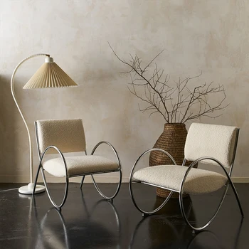 Модный дизайн гостиная гостиная вестибюль из овечьей шерсти букле белый стул с акцентом металлическая основа обивочная ткань кресло для отдыха
