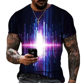 Мужская футболка с 3D рисунком вокруг шеи в черно-белую полоску, одежда оверсайз, летняя повседневная уличная одежда, рубашка с коротким рукавом