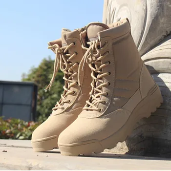 Мужские ботинки, тактические военные зимние кожаные ботинки для улицы, дышащие армейские боевые ботинки, большие размеры, мужские походные ботинки для пустыни