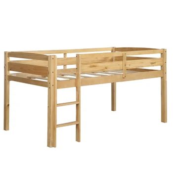 Низкие кровати-чердак Twin Wood с лестницей, Twin, ореховый орех