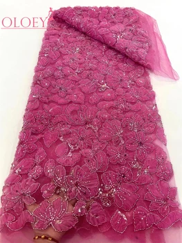 Новая Высококачественная Роскошная Французская Кружевная Ткань С Вышивкой Бисером В Африканском Нигерийском Стиле С Блестками Для Свадебного Платья 2