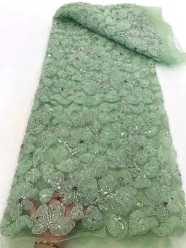 Новая Высококачественная Роскошная Французская Кружевная Ткань С Вышивкой Бисером В Африканском Нигерийском Стиле С Блестками Для Свадебного Платья 3