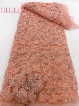 Новая Высококачественная Роскошная Французская Кружевная Ткань С Вышивкой Бисером В Африканском Нигерийском Стиле С Блестками Для Свадебного Платья 5