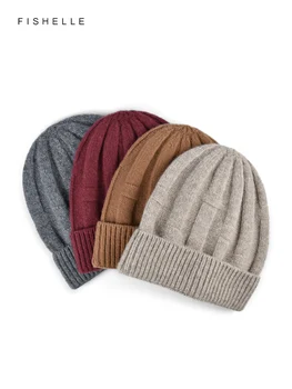 Новая однотонная шапка из чистой шерсти, Мужская Женская Теплая вязаная шерстяная шапка, Осень-Зима, Повседневная шапочка для взрослых, Роскошные подарки
