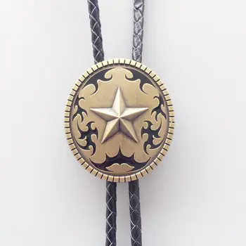 Новое винтажное, покрытое бронзой оригинальное кожаное ожерелье в стиле Вестерн с овальной звездой, свадебное Боло-галстук