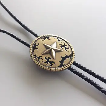Новое винтажное, покрытое бронзой оригинальное кожаное ожерелье в стиле Вестерн с овальной звездой, свадебное Боло-галстук 1
