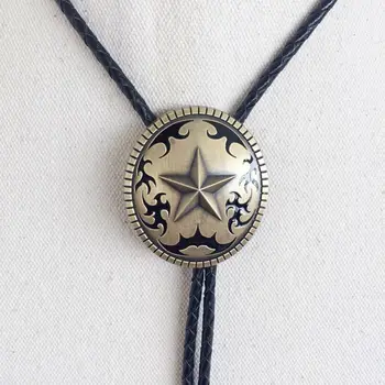 Новое винтажное, покрытое бронзой оригинальное кожаное ожерелье в стиле Вестерн с овальной звездой, свадебное Боло-галстук 2