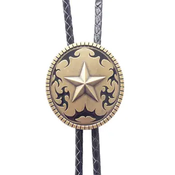 Новое винтажное, покрытое бронзой оригинальное кожаное ожерелье в стиле Вестерн с овальной звездой, свадебное Боло-галстук 3