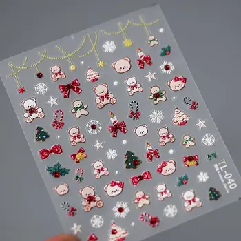 Новые Рождественские Принадлежности для Нейл-арта Рельефный Мультяшный Мишка Снежинка 5D Сетчатый Узор Наклейки для Нейл-Арта Мультяшная Наклейка Санта-Клауса 1