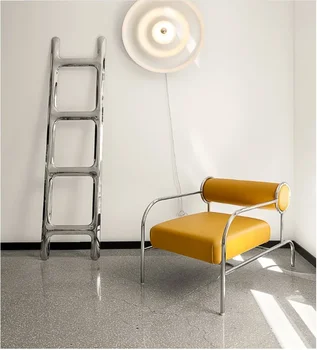 Одноместный диван-стул средневекового дизайнера из нержавеющей стали, гостиная, современный простой повседневный стул, комната для образцов, одноместный стул Bauhaus 3