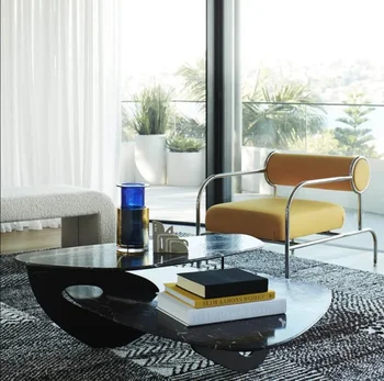 Одноместный диван-стул средневекового дизайнера из нержавеющей стали, гостиная, современный простой повседневный стул, комната для образцов, одноместный стул Bauhaus 4