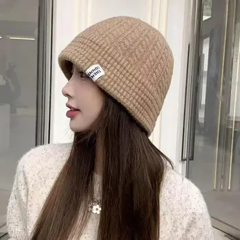 Осенне-зимняя удобная женская шерстяная вязаная шапка рыбака, новая корейская версия, теплая шапочка для бассейна, с открытым лицом, с небольшим отливом