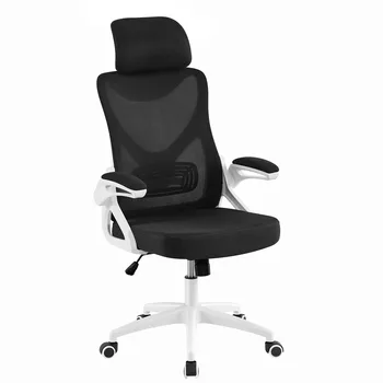 Офисное кресло из эргономичной сетки с высокой спинкой и регулируемым мягким подголовником, белый/черный