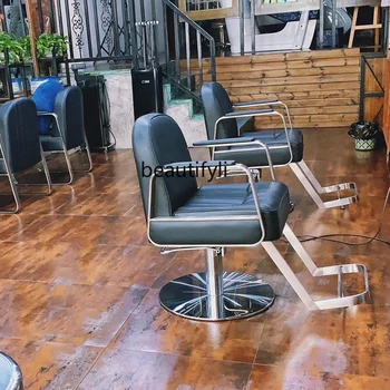 Парикмахерское кресло для Парикмахерской Подлокотник из нержавеющей стали Стул для Парикмахерской Подъемный Стул для Стрижки волос 4