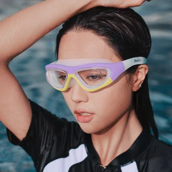 Плавательные очки Водонепроницаемые, противотуманные, высокой степени близорукости, детские профессиональные очки для дайвинга, оборудование для плавания, набор шапочек для плавания 4