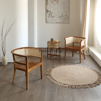 Плетеное из ротанга кресло для отдыха Балкон Кофейня для проживания в семье в китайском стиле Креативное сочетание стола и стула 3