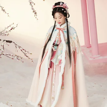 Плюшевый вышитый плащ для женщин, китайская традиционная куртка, одежда принцессы династии Тан, Женское элегантное пальто Hanfu DQL6692