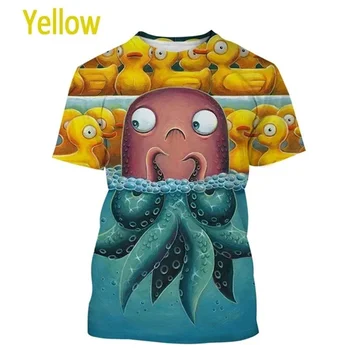 Повседневная футболка с принтом забавного осьминога для мужчин и женщин, новая футболка с короткими рукавами в стиле харадзюку с морскими животными, топы уличной одежды в стиле харадзюку