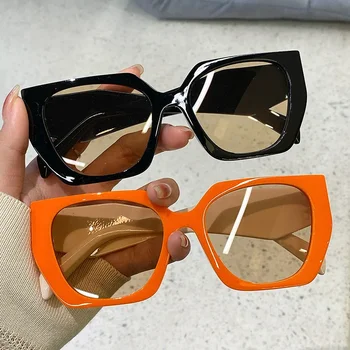 Полигональные женские солнцезащитные очки в ретро-оправе с большой защитой от солнца на открытом воздухе, Уличная фотография, Однотонные солнцезащитные очки в прозрачной оправе