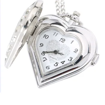 Полые кварцевые Карманные часы в форме сердца, ожерелье, Подвеска, Цепочка, Часы, Подарок для женщин, Бесплатная Доставка