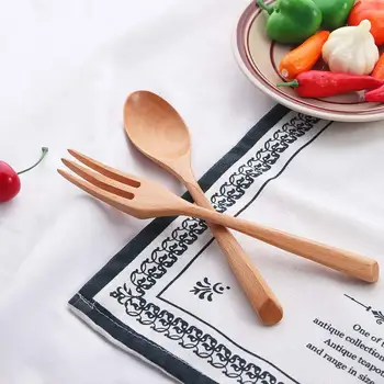 Портативная креативная посуда для салатов и десертов с деревянной ручкой, Вилка, столовая посуда, Деревянная ложка