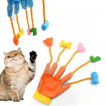 Портативные Перчатки-Дразнилки для Кошек, Интерактивные Кошки, Играющие В Игрушки со Звуковым Колокольчиком для Домашних Котят