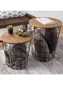Приставные столики для хранения- набор из 2 круглых металлических корзин от Lavish Home (каштан)