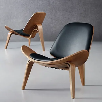 Реплика трехногого кресла-ракушки в стиле Ханса Вегнера, мебель для гостиной из ясеневой фанеры, тканевая мебель для гостиной, современное кресло-ракушка для гостиной