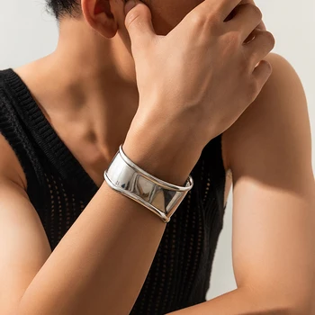 Ретро Неправильной формы Широкий металлический открытый браслет-манжета Для мужчин 2023 Модный большой браслет-браслет на запястье Аксессуары 2023 Модные мужские ювелирные изделия