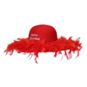 Рождественская праздничная шляпа с пером, красная шляпа с широкими полями и буквенным принтом для взрослых Женщин, реквизит для косплея, аксессуары для костюмов Xsms