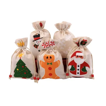 Рождественский подарок, сумка на шнурке, сумка для хранения яблок, Рождественский подарок, красивый мультяшный снежный Санта-Клаус, маленькая тканевая сумка