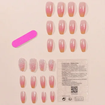 Розовые глянцевые квадратные наклеивающиеся ногти Очаровательный и модный классический дизайн ногтей для профессиональных маникюрных салонов