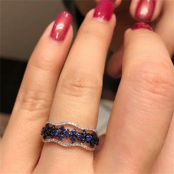 Роскошные Элегантные кольца серебряного цвета для женщин, модные свадебные украшения из сине-белого камня с металлической инкрустацией для помолвки
